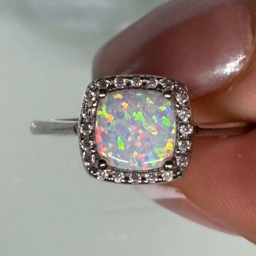 White Simulated Opal Square Ring - image 6